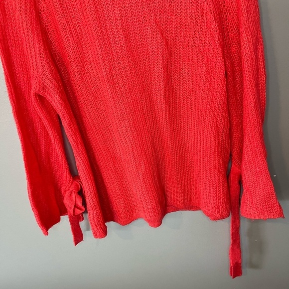 Project x Naadam Open Knit Bell Sleeve Bow Sleeve Sweater - Coral - Picture 6 of 11